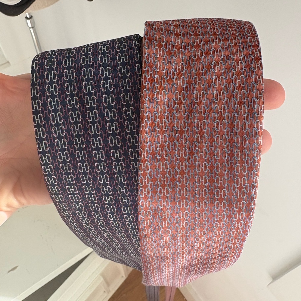 Lot of 2 Hermes ties Stylish Patterned Ties in Blue and Orange Euc